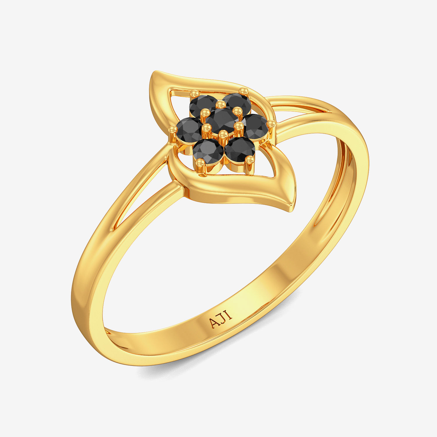 Rustic Black Floral Diamond Gold Ring