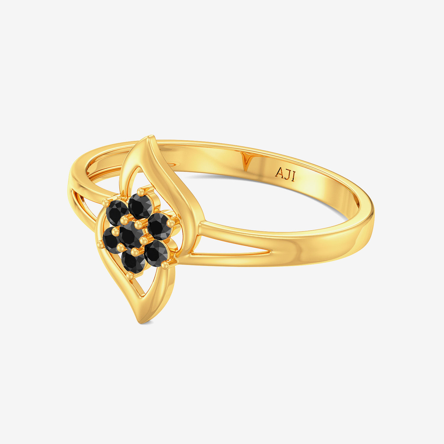 Rustic Black Floral Diamond Gold Ring alternate view 3