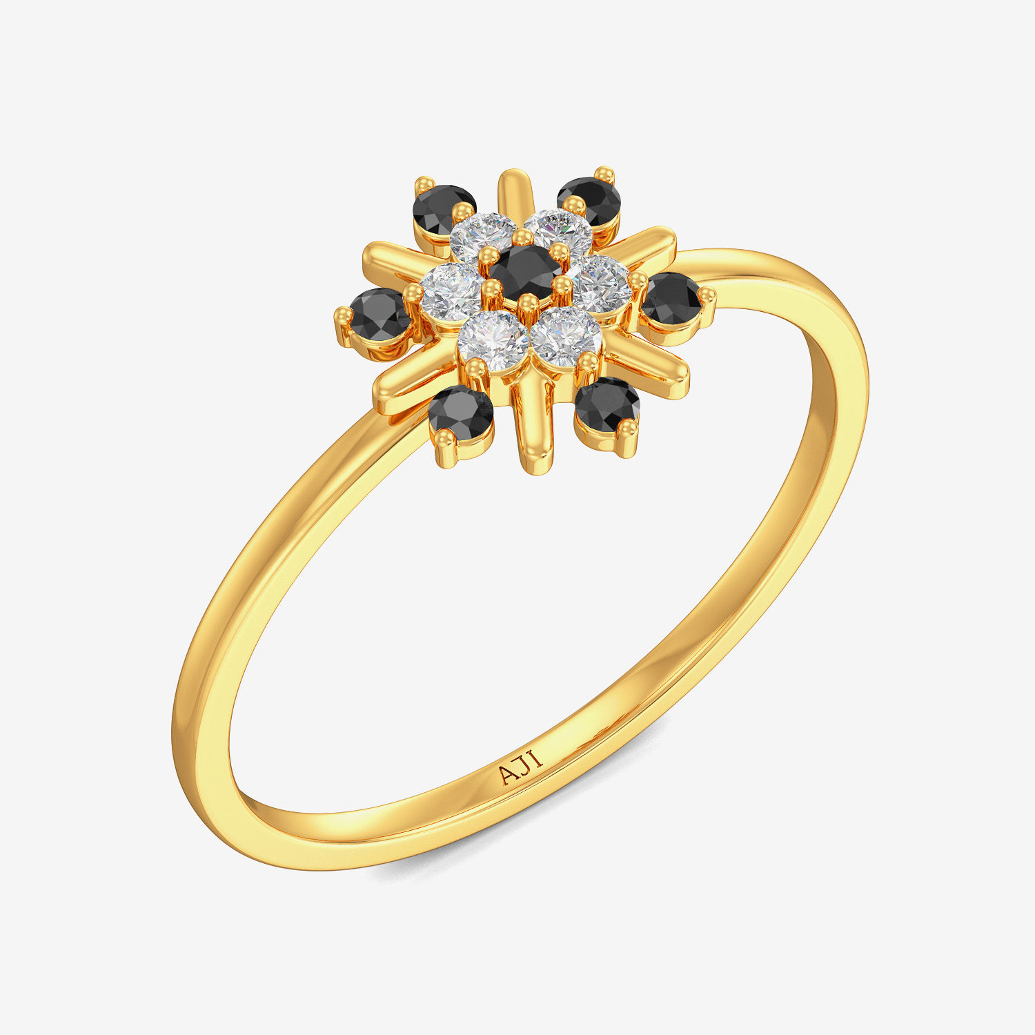 Zingy Black Floral Diamond Gold Ring
