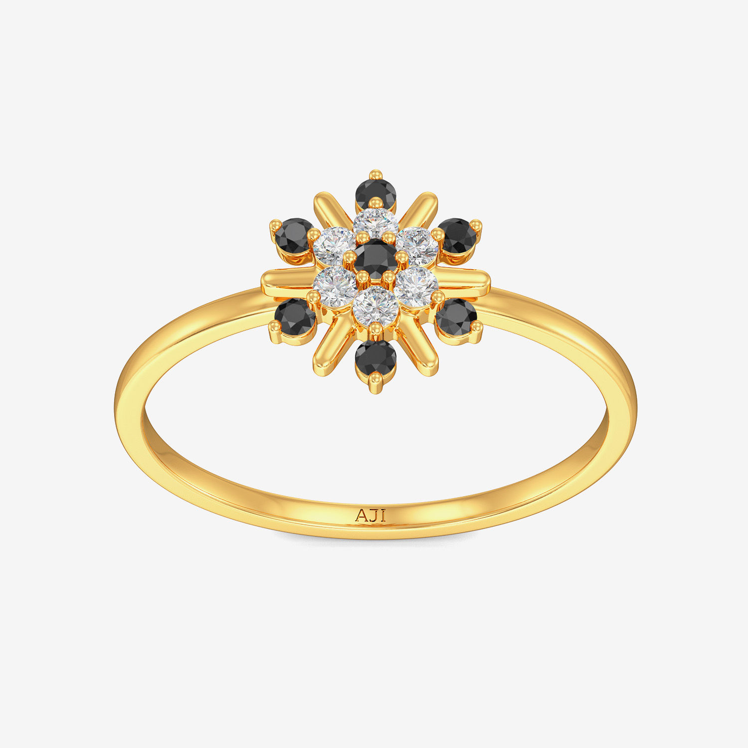 Zingy Black Floral Diamond Gold Ring alternate view 2