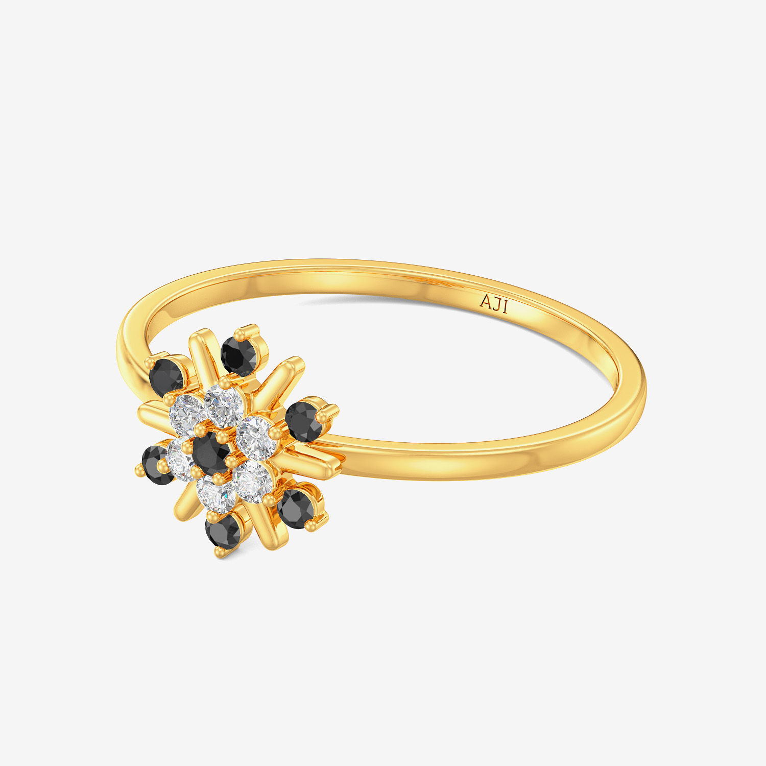 Zingy Black Floral Diamond Gold Ring alternate view 3
