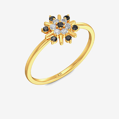 Zingy Black Floral Diamond Gold Ring alternate view 1