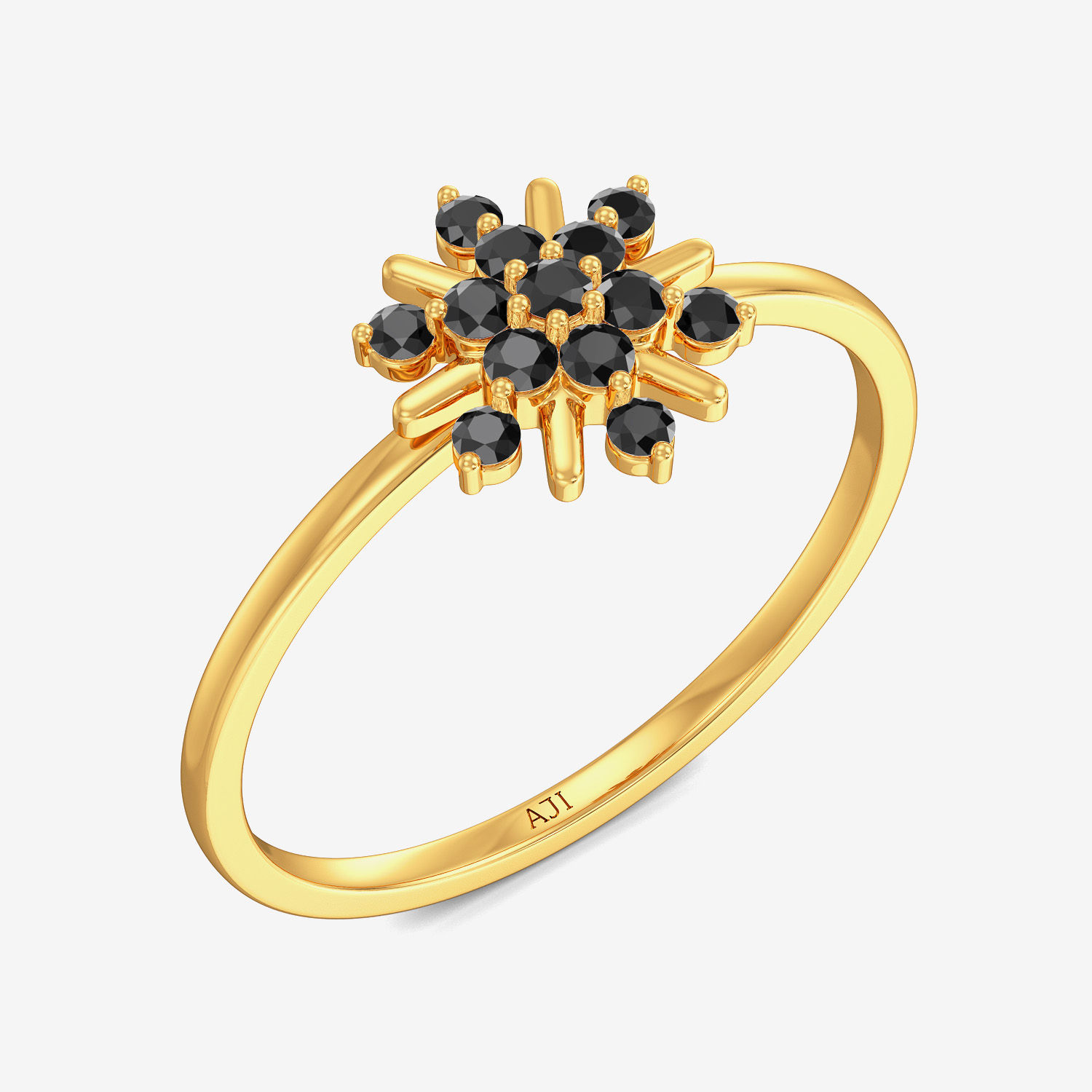Refined Beauty Black Floral Gold Ring