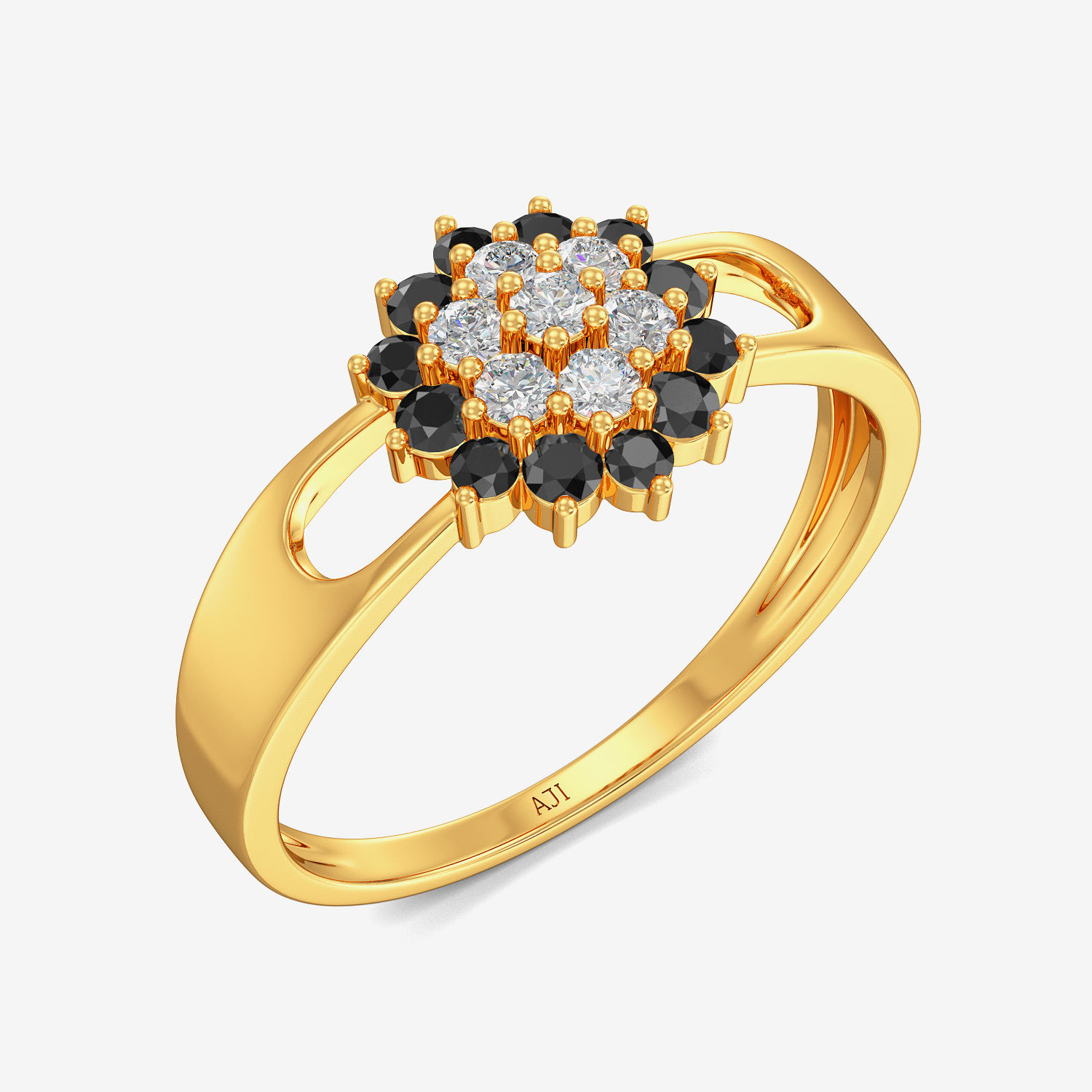 Glorious Black Floral Gold Ring